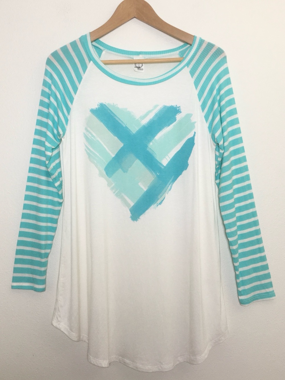 Striped Sleeve Aqua Heart Raglan Tunic Top